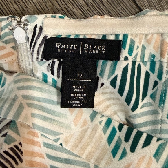 White House Black Market Geometric Strapless High Low Midi Dress Blue White 12 - Picture 9 of 12